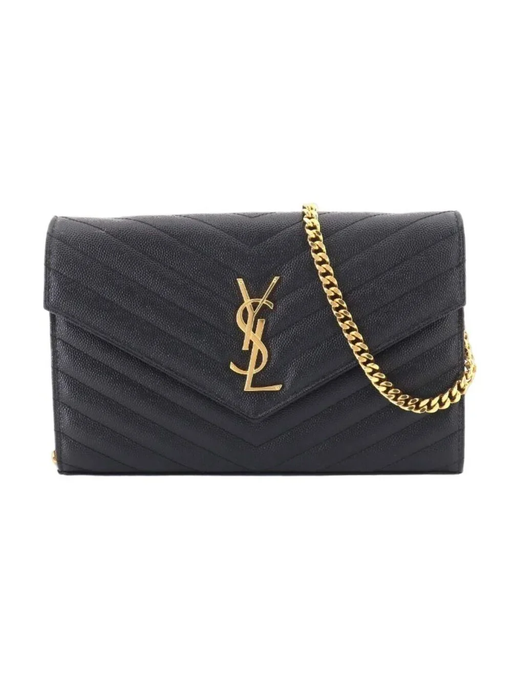Saint Laurent Cassandra Chain Wallet Leather Black Gold Shoulder